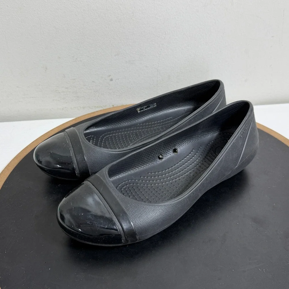 Crocs Cap Toe Ballet‎ Flats Women US 6 Black Slip On Comfort Shoes Casual